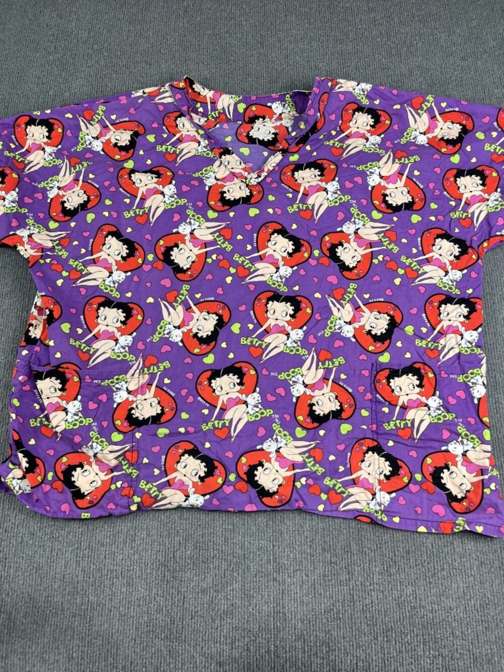 Careisma Betty Boop Womens Purple Short Sleeve V-Neck Scrub Top 3XL